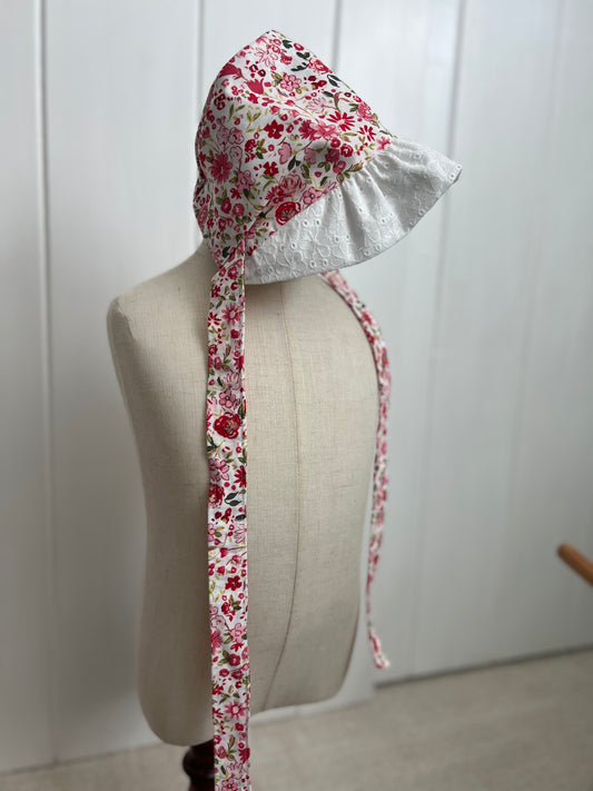 Floral with White Ruffle Bonnet