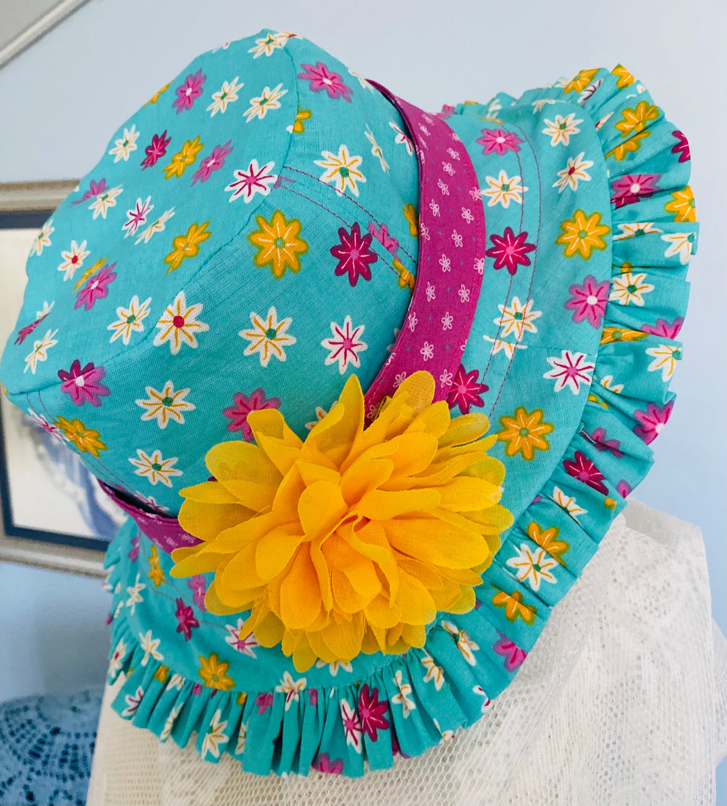 Hat Reversible Blue Floral