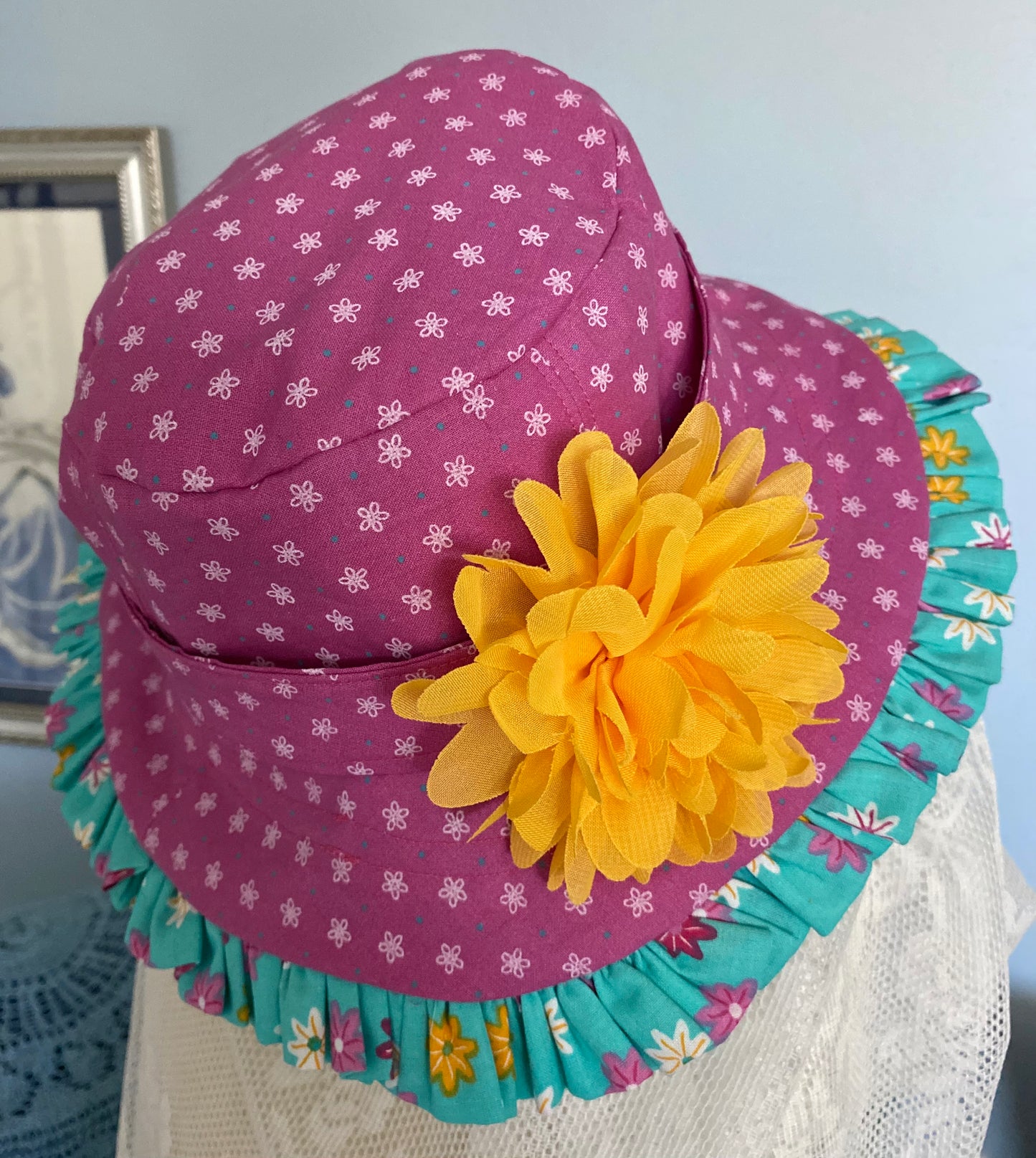 Hat Reversible Blue Floral